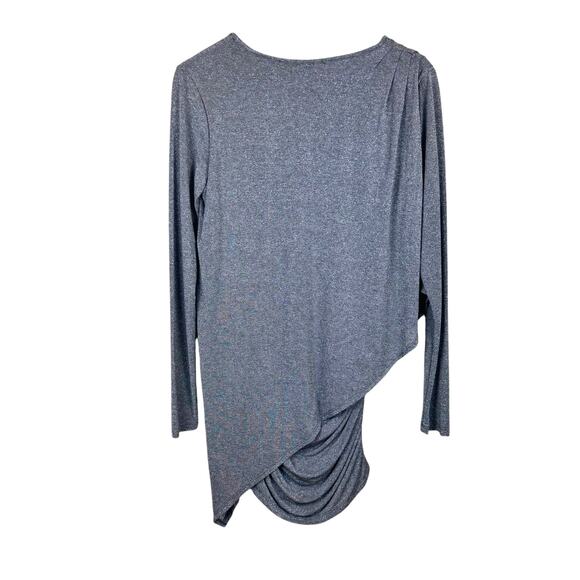 Lola & Sophie Gray Thin Knit Silver Metallic Long Sleeve Asymmetrical Fitted Top - Picture 5 of 12
